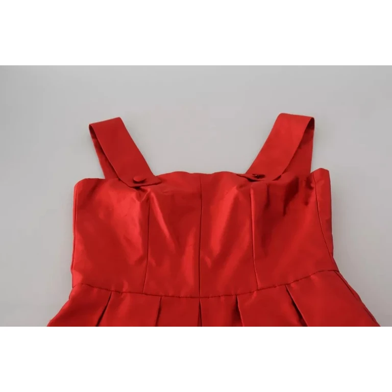 Dolce & Gabbana Red A-Line Pleated Midi Satin Silk Dress - Women