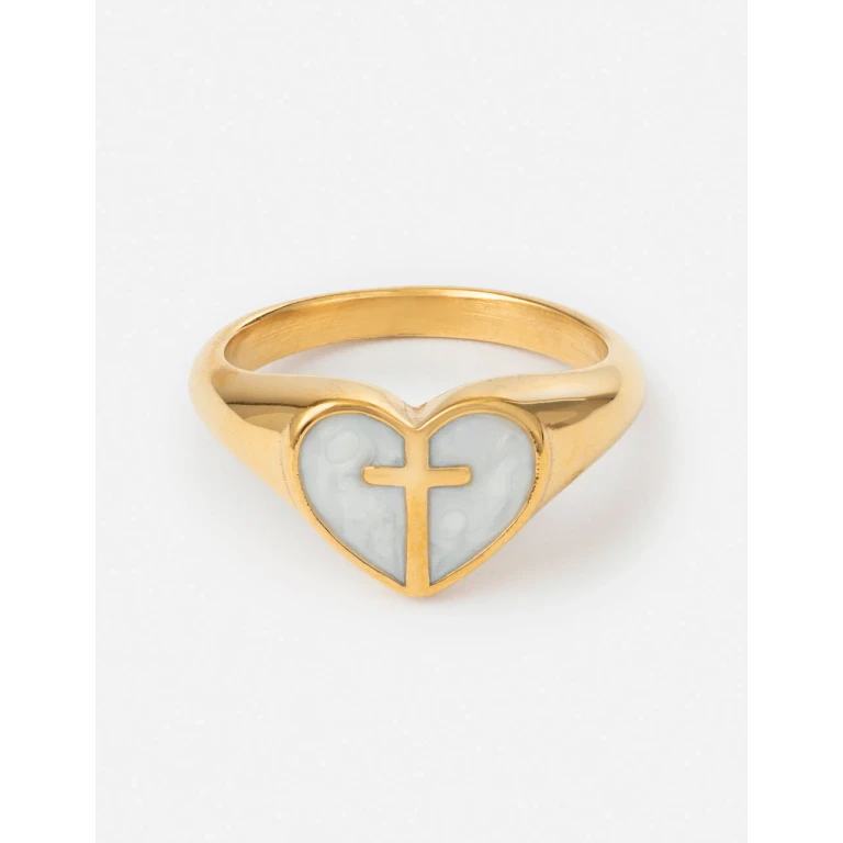 Enamel Heart Cross Ring