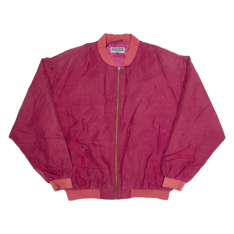 DISTANCE Mens Bomber Jacket Maroon Silk 90s L