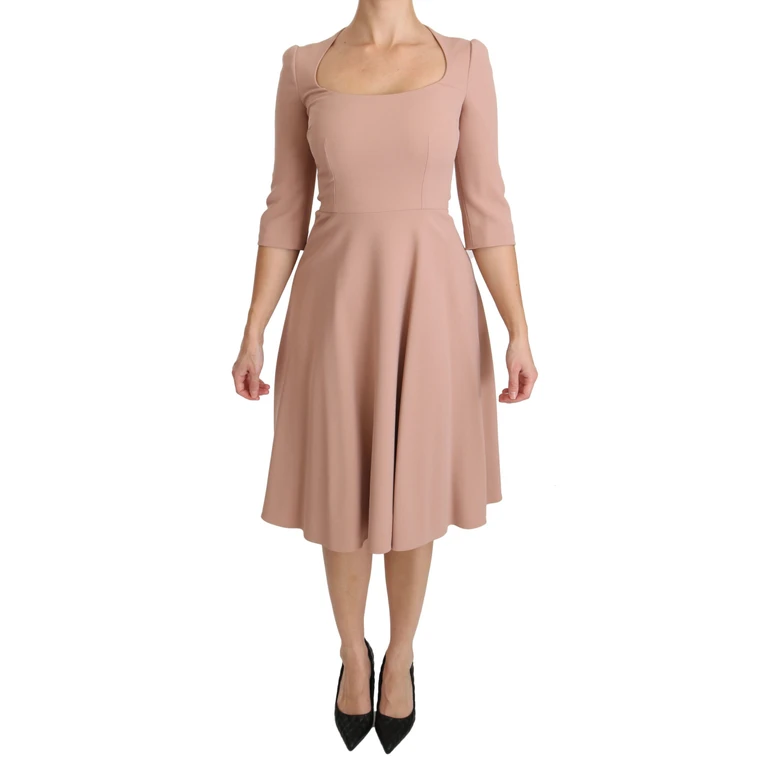 Pink 3-4 Sleeves A-Line Viscose Dress Acetate Elastane - Women