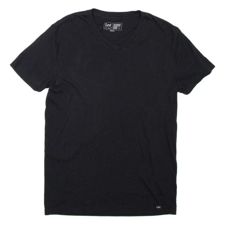 LEE Fitted Tee Mens T-Shirt Black V-Neck S