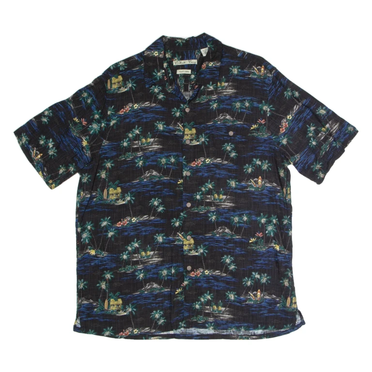 BATIK BAY Mens Hawaiian Shirt Black Floral L