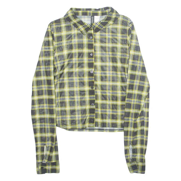 DIVIDED Sheer Womens Printed Shirt Black Collared Long Sleeve Check S