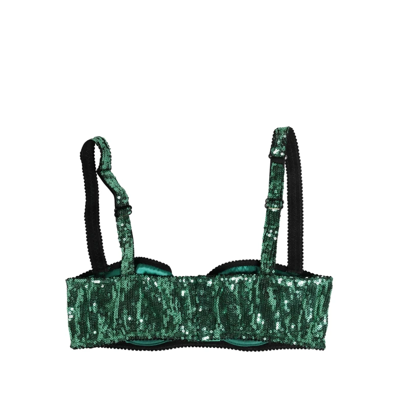Dolce & Gabbana Green Sequined Nyon Balconnet Bra Underwear Nylon Clothing - Women