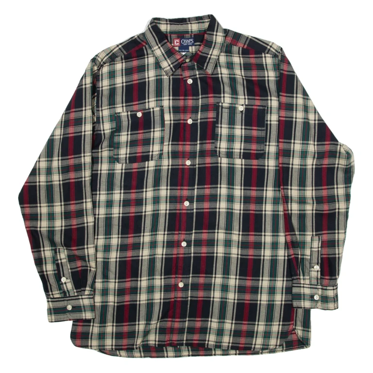 CHAPS Mens Shirt Black Check Long Sleeve XL