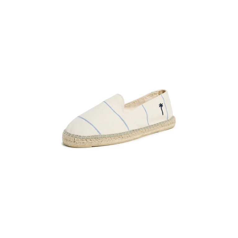 Manebi Canvas Stripe Classic Espadrilles Navy Blue Microstripe on Beige 42