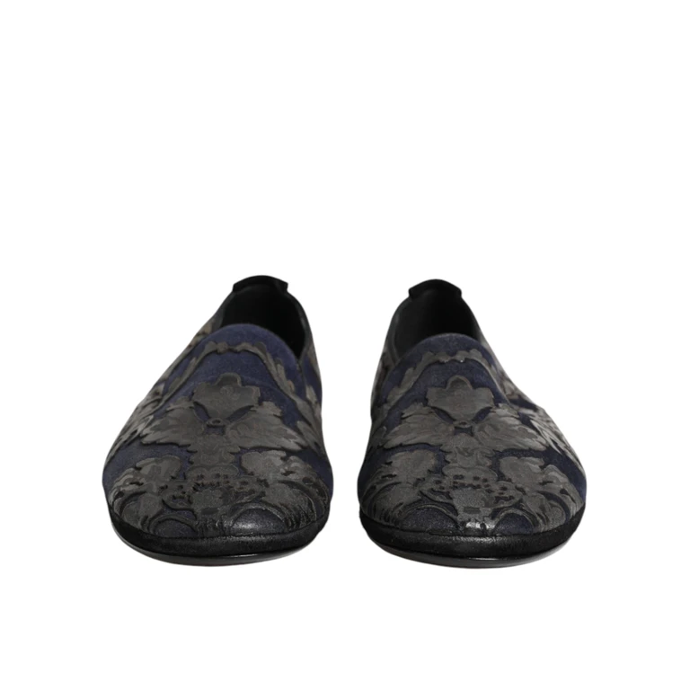 Dolce & Gabbana Black Jacquard Leather Slip On Loafers Shoes And Blue Co+vi+lamb+70lf - Men