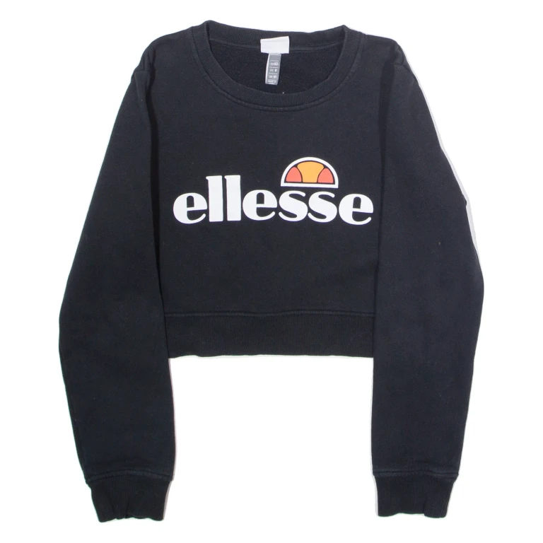 ELLESSE Cropped Womens Sweatshirt Black Crew Neck M