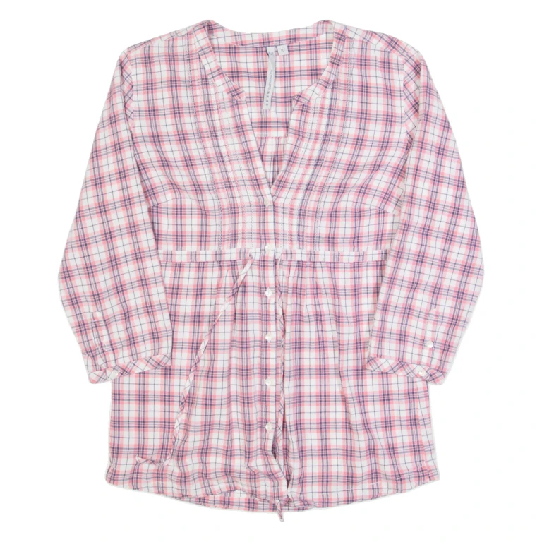 CREW CLOTHING Womens Printed Shirt Pink V-Neck Long Sleeve Check UK 10