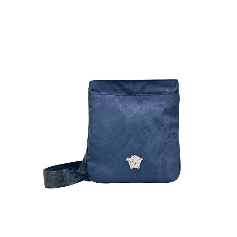 Versace Medusa Flat Crossbody Bag Silver Canvas - Women