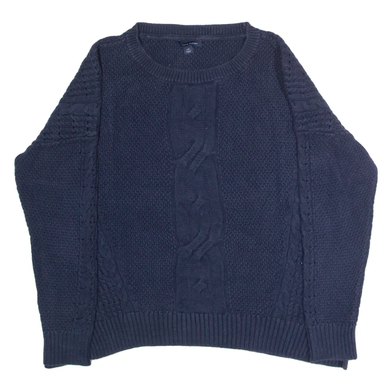 TOMMY HILFIGER Womens Jumper Blue Crew Neck Cable Knit L