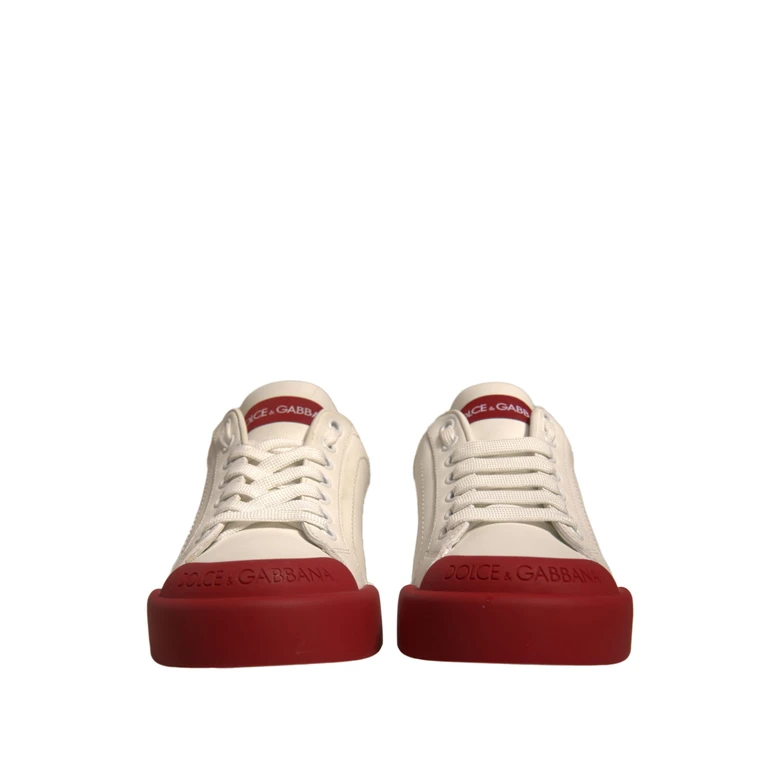 Dolce & Gabbana Shoes White Leather Logo Portofino Sneakers And Red Calf - Women