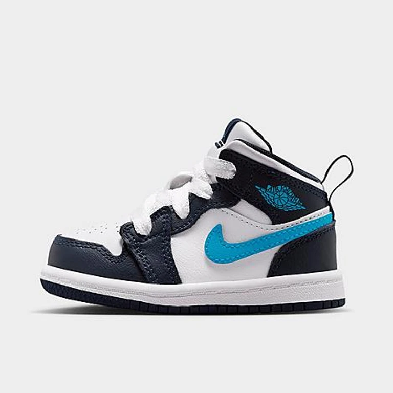 Jordan Kids Toddler Air Retro 1 Mid Casual Shoes in Obsidian/White/Dark Powder Blue Size: 2.0