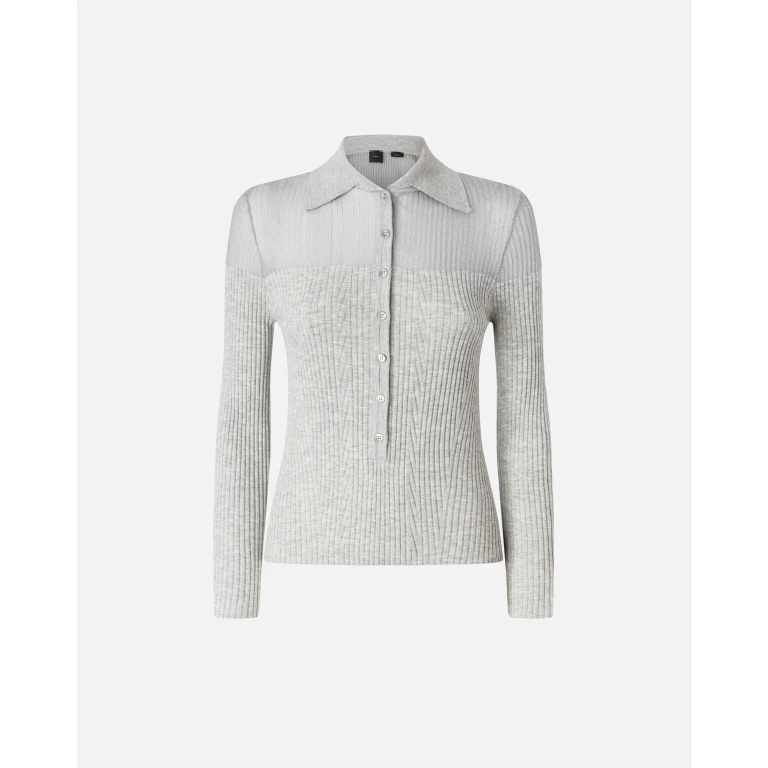 Pinko - Polo en maille côtelée à manches longues - L