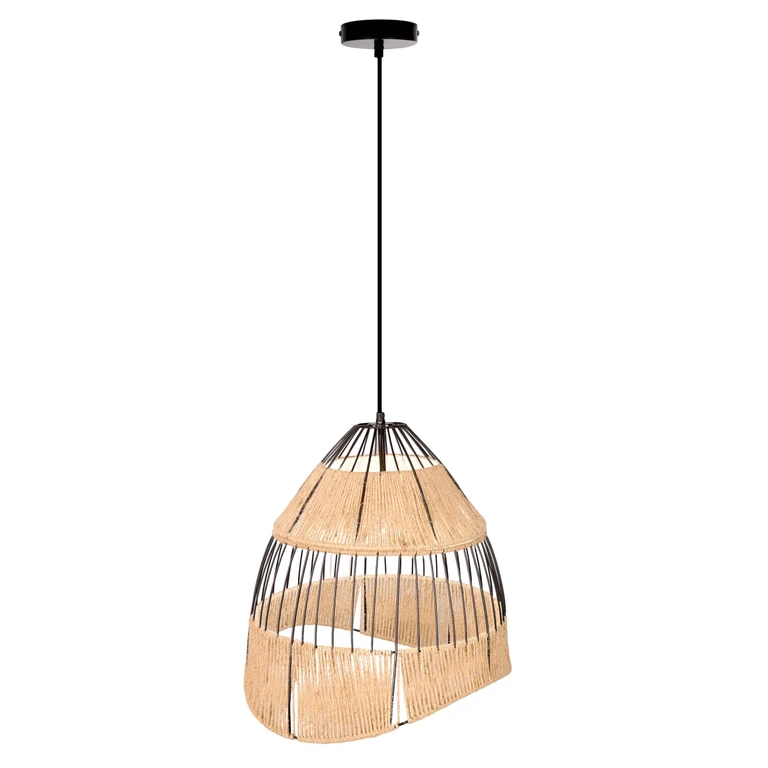 Asymmetrical Jute and Black Pendant Light