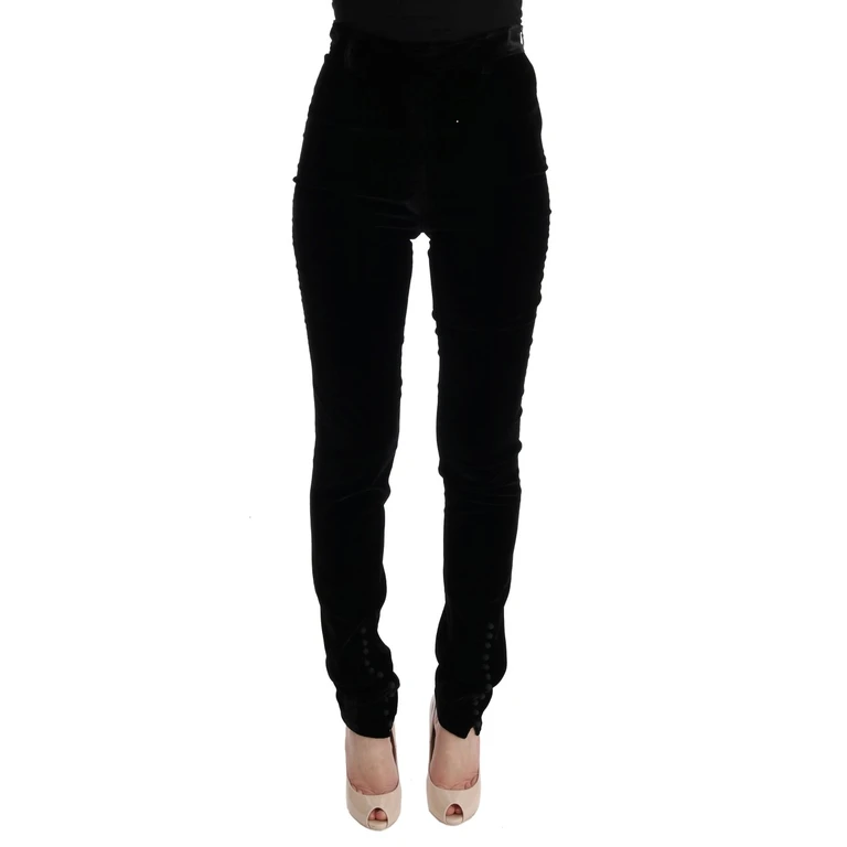 Ermanno Scervino Black Velvet Slim Fit Pants Viscose - Women
