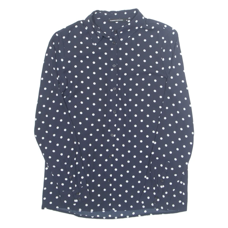 Womens Printed Shirt Blue Collared Long Sleeve Spotted M
