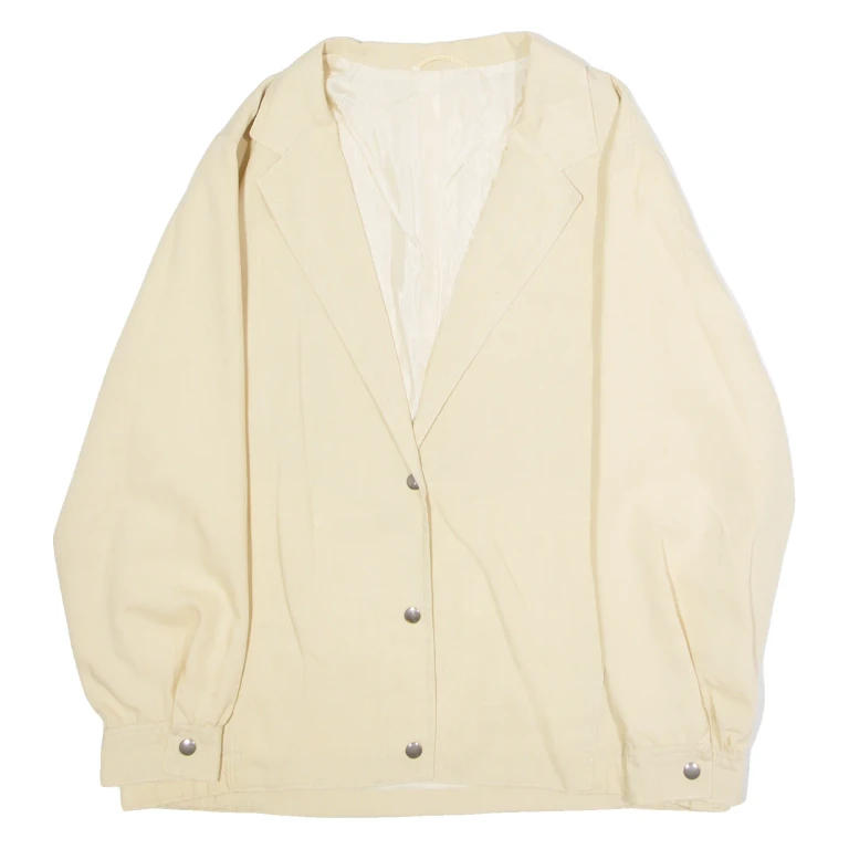 Womens Blazer Jacket Beige Linen 90s UK 12