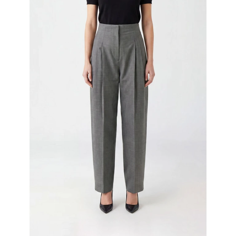Mid-Rise Pleated Wide-Leg Wool Trousers (LIRASNW1681WARMGREY)