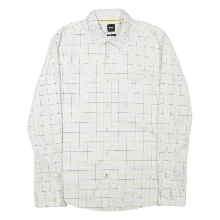 HUGO BOSS Slim Fit Mens Shirt White Check Long Sleeve L