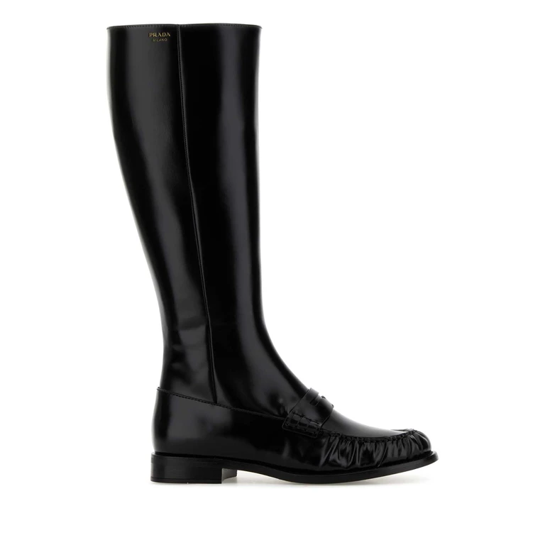 Prada Black Leather Boots Nero Stivali - Women