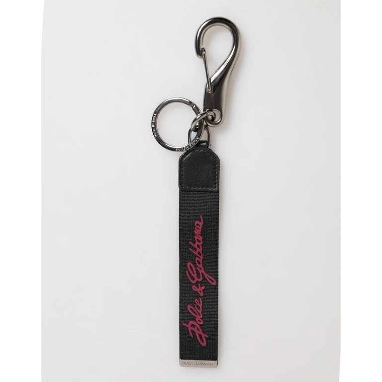 Dolce & Gabbana Black Burgundy Polyester Dg Logo Men Keychain Keyring Real Brass Calfskin Accessory - Men