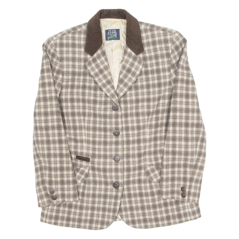 CLVR YOUNG Womens Blazer Jacket Beige Wool 90s Check M