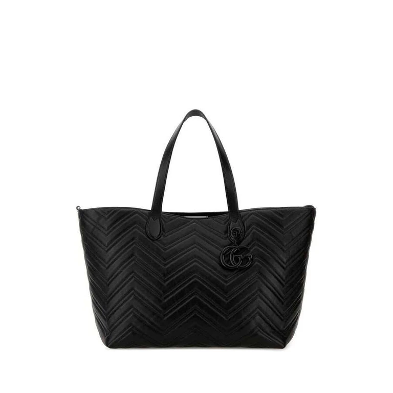 Black Leather Large Gg Marmont Shopping Bag