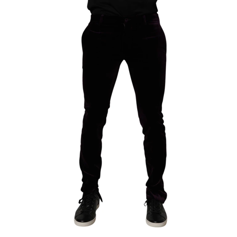 Dolce & Gabbana Violet Velvet Cotton Men Dress Formal Pants Elastane - Men