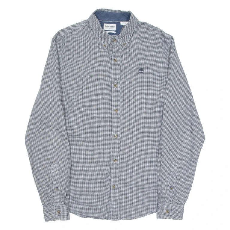 TIMBERLAND Slim Fit Mens Shirt Blue Houndstooth Long Sleeve M