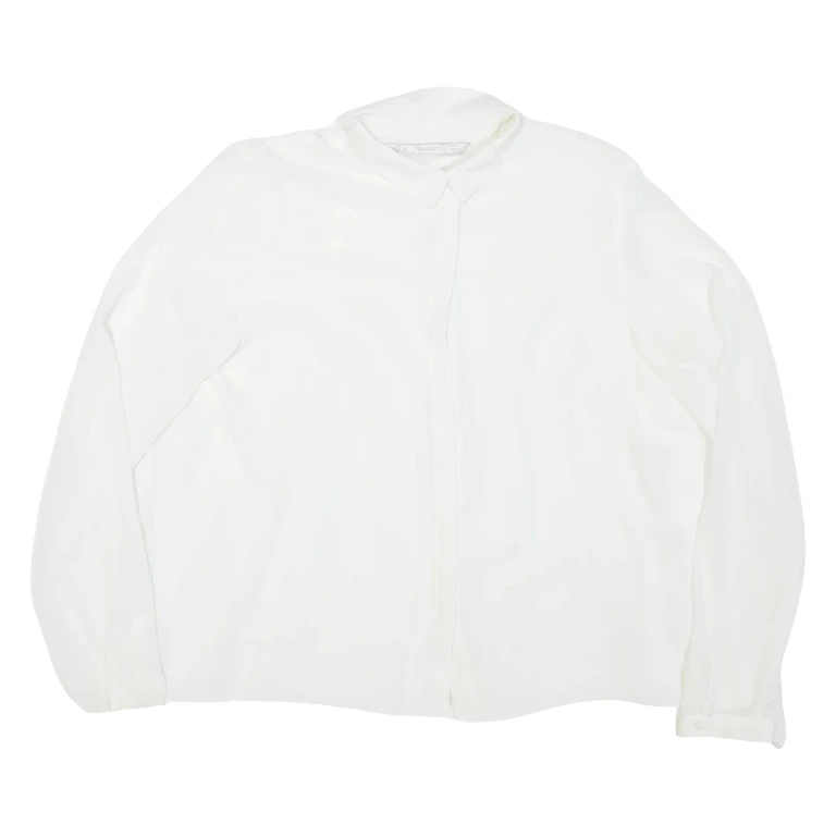 ZARA Sheer Womens Blouse White Collared Long Sleeve S