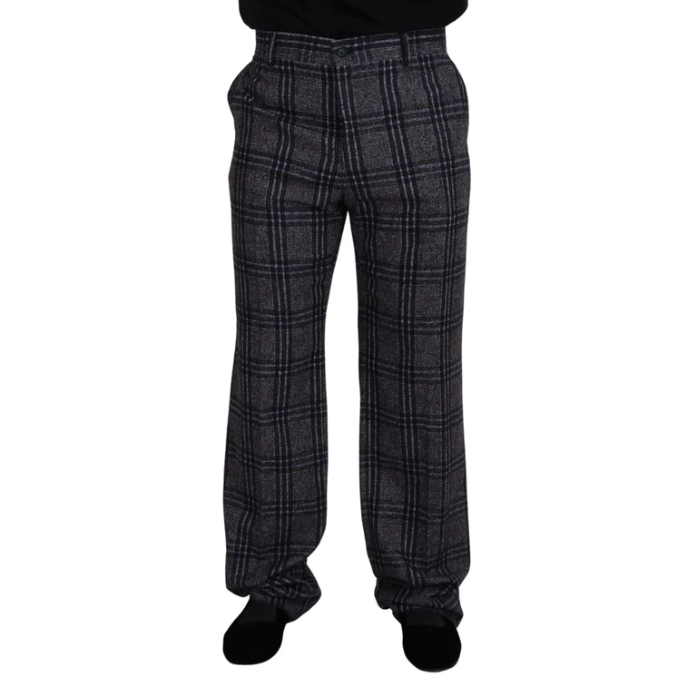 Dolce & Gabbana Gray Checkered Mid Waist Men Pants Alpaca Cotton Nylon - Men