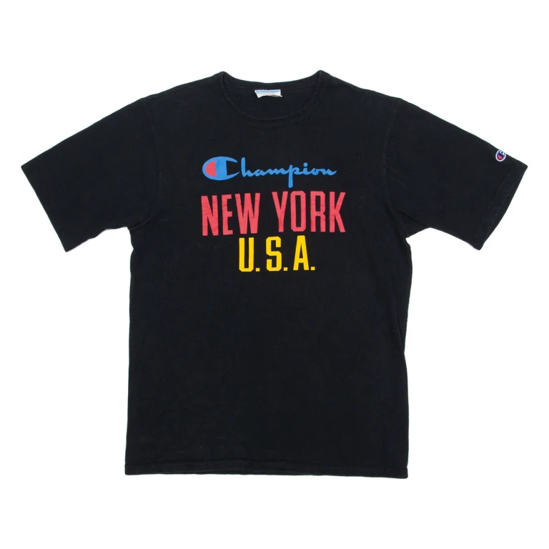 CHAMPION New York Mens T-Shirt Black USA Crew Neck M