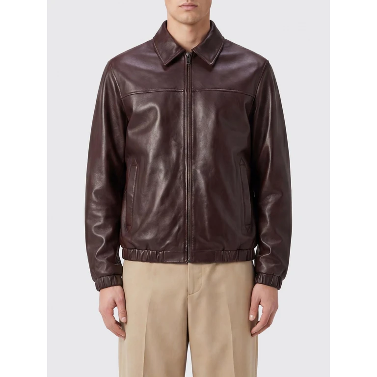 Smooth Leather Shirt Jacket with Zip Closure and Elasticated Hem (O70533LE00331901)