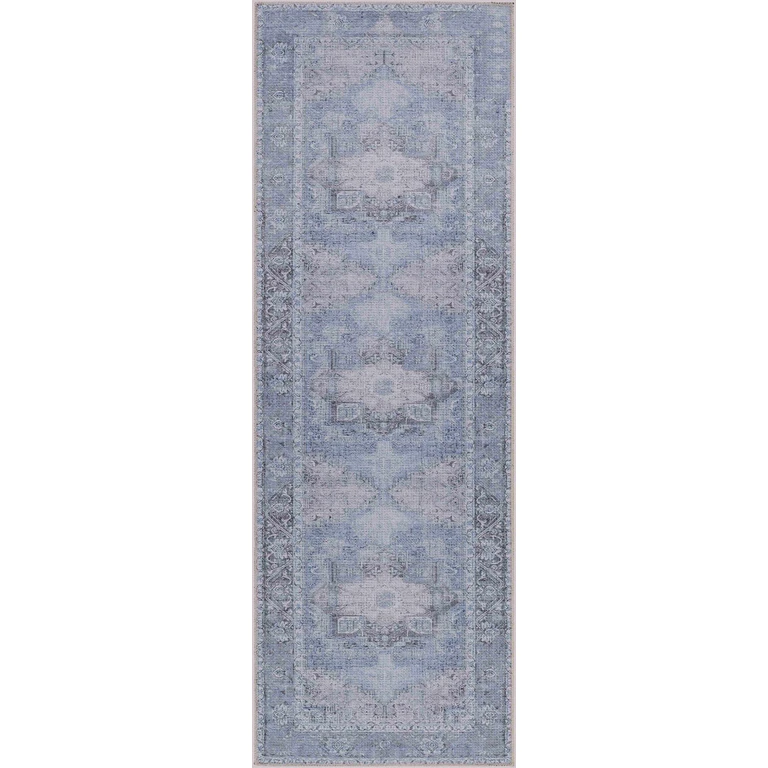 Ice Blue Flat Pile Washable Rug - Clearance