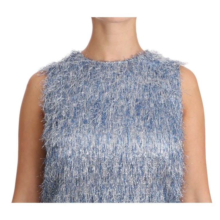 Dolce & Gabbana Light Blue Fringe Shift Gown Dress - Women