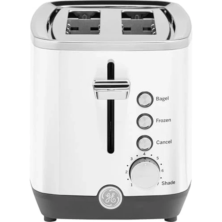 GE 2 Slice Toaster, Extra Wide Slots for Toasting Bagels, Breads, Waffles & More, 7 Adjustable Shade Settings, Removable Crumb Tray, Countertop Kitchen Essentials, 850 Watts (White)
