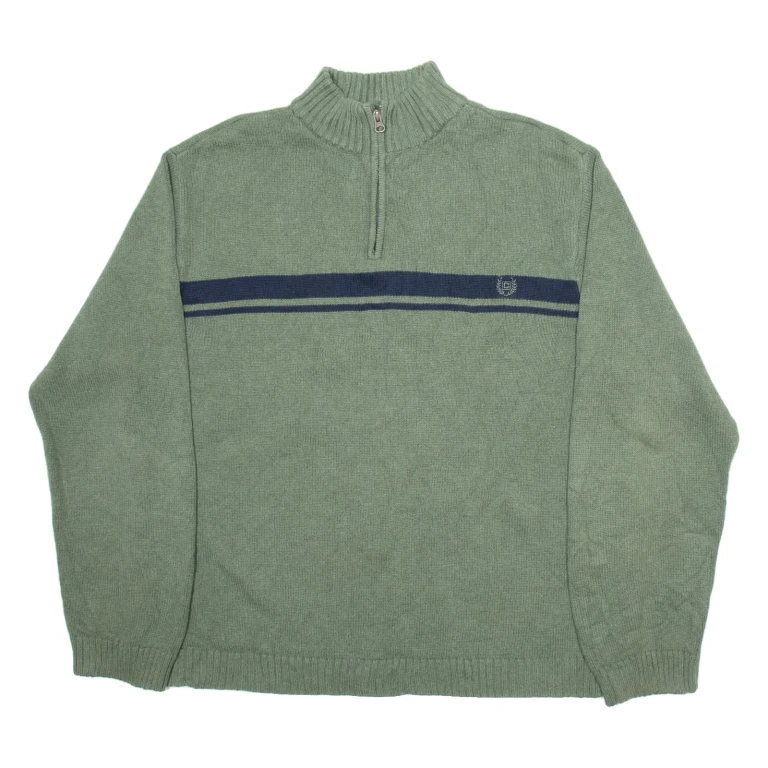 CHAPS Mens Jumper Green 1/4 Zip Tight Knit XL