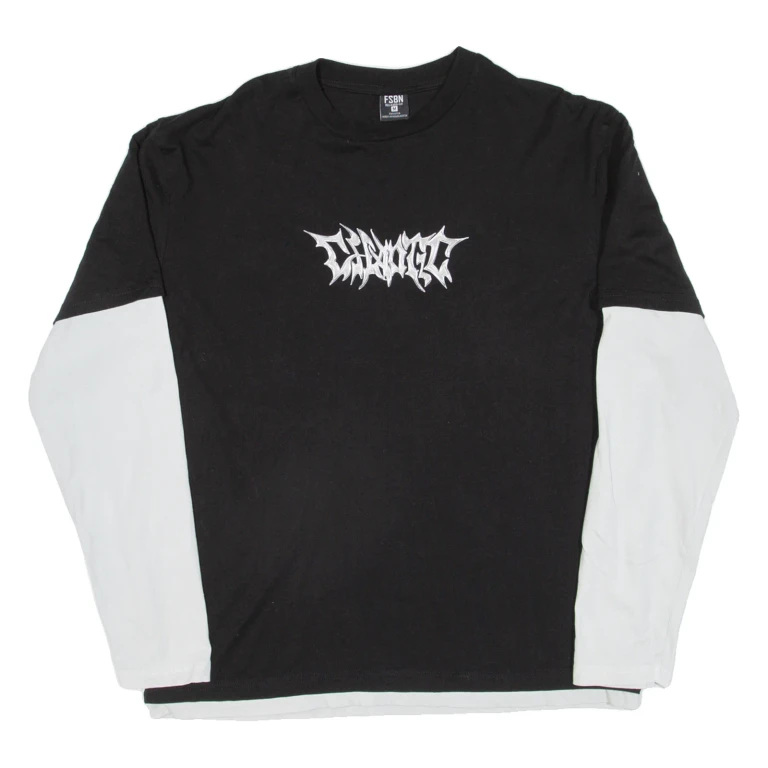 FSBN Relaxed Fit Mens T-Shirt Black Long Sleeve M