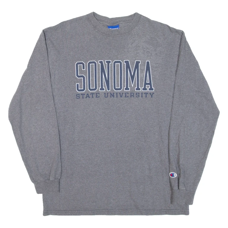 CHAMPION Sonoma State University Mens T-Shirt Grey Long Sleeve USA M