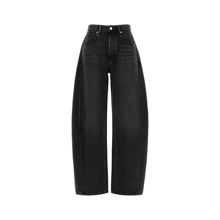 Black Denim Wide-Leg Jeans Greyaged Exterior: Cotton - Women