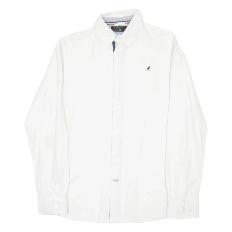 KANGOL Mens Plain Shirt White Long Sleeve M