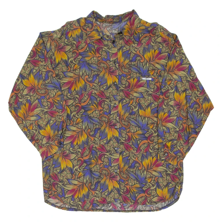 Womens Printed Blouse Brown Long Sleeve Crazy Pattern L