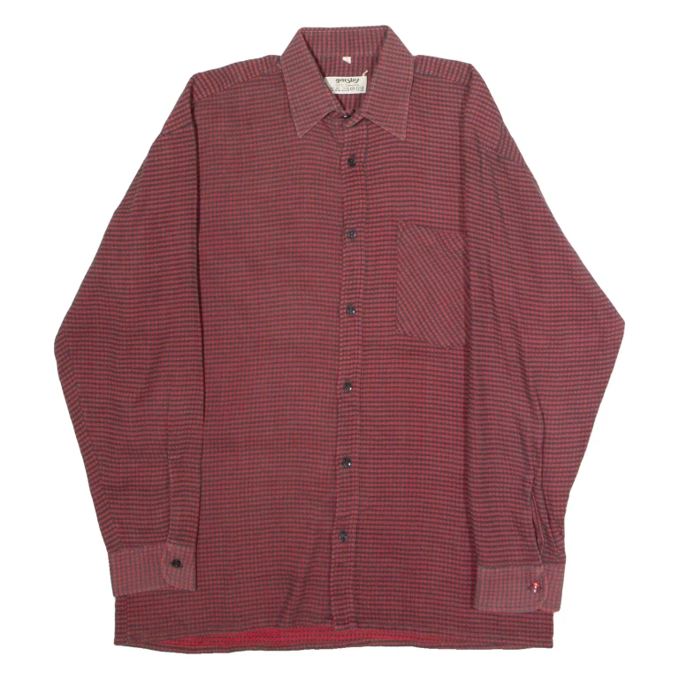 GATSBY Mens Shirt Red 90s Check Long Sleeve S
