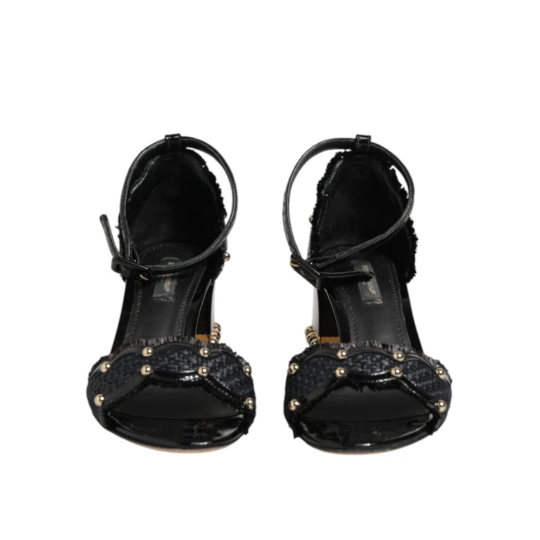 Dolce & Gabbana Black Studded Ankle Strap Sandals Shoes Leather - Women