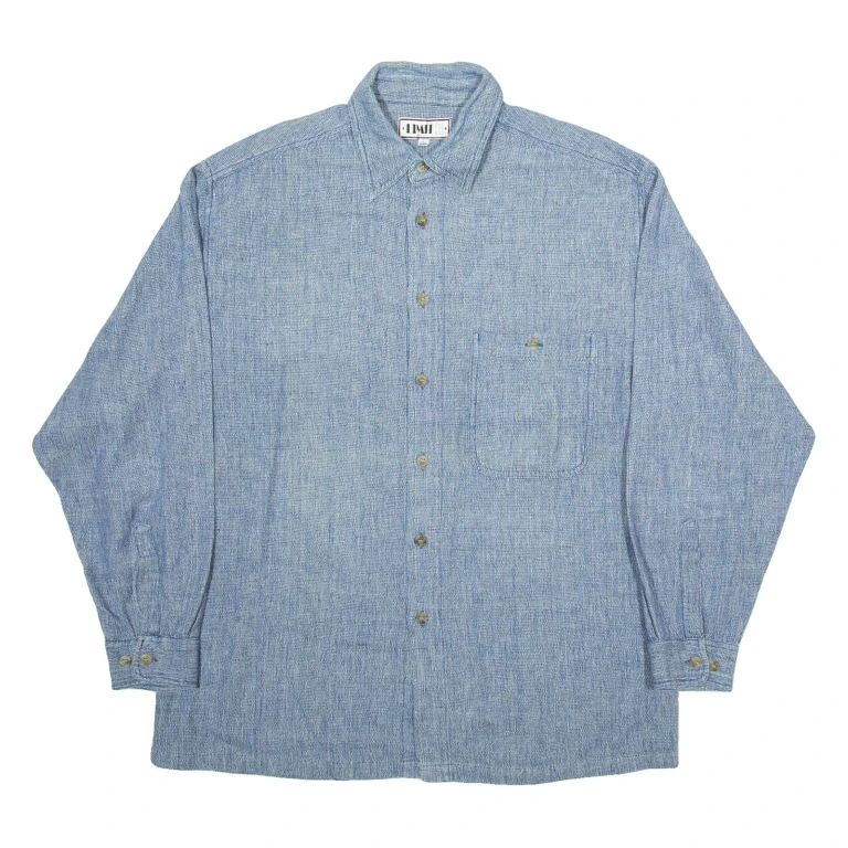 LIMIT Mens Plain Shirt Blue Long Sleeve L