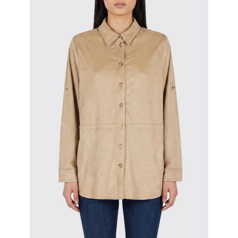 Relaxed Fit Faux Suede Shirt Jacket with Buttons (BJ20313098BISCUIT)
