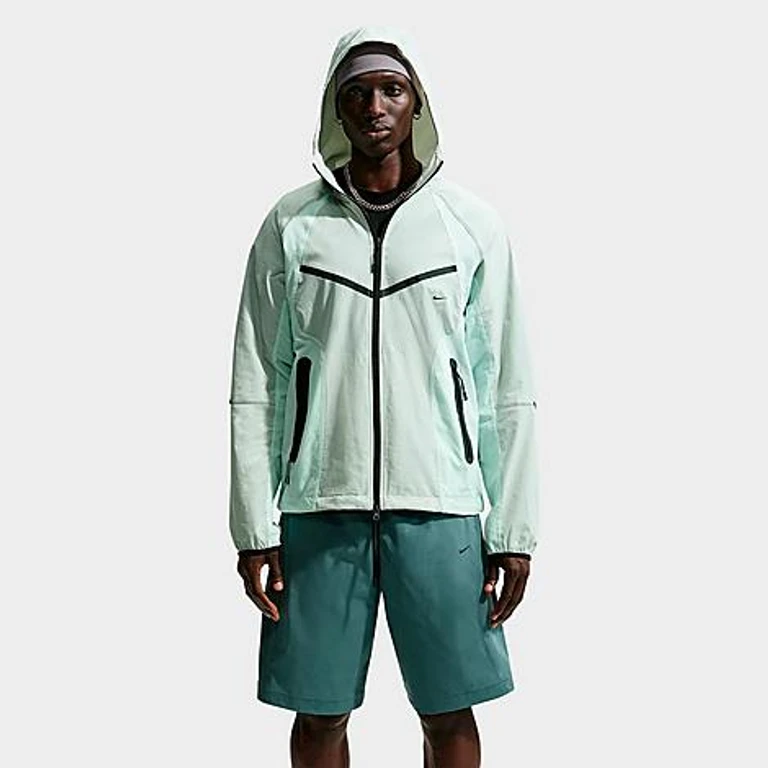 Nike Men's Tech Dri-FIT Woven Windrunner Loose Jacket in Light Silver/Barely Green/Black Size: XS