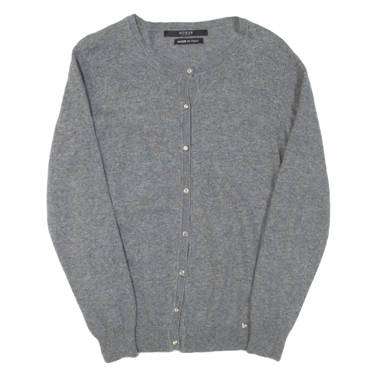 GUESS Womens Cardigan Grey Button Neck Tight Knit S