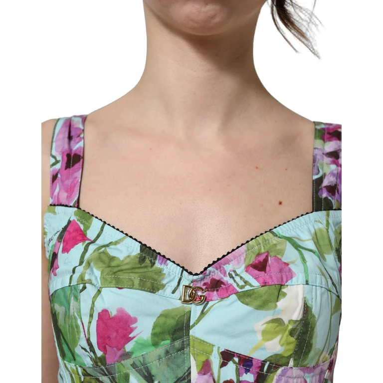 Dolce & Gabbana Multicolor Floral Cropped Bustier Tank Top Elastane Nylon Cotton - Women